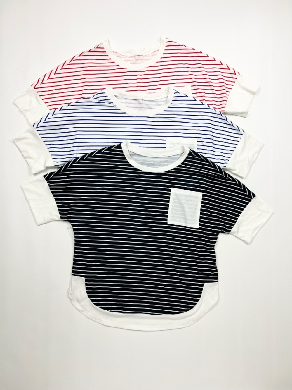 3 Womens Striped T-Shirts Short Sleeve Tops Casual Loose Fit Crew Neck Tee
